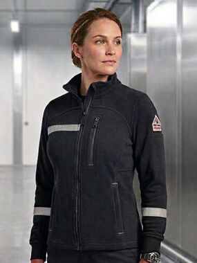 Bulwark FR Jacket Women's Small Black Fleece CAT 2 NFPA 2112 Reflective Workwear